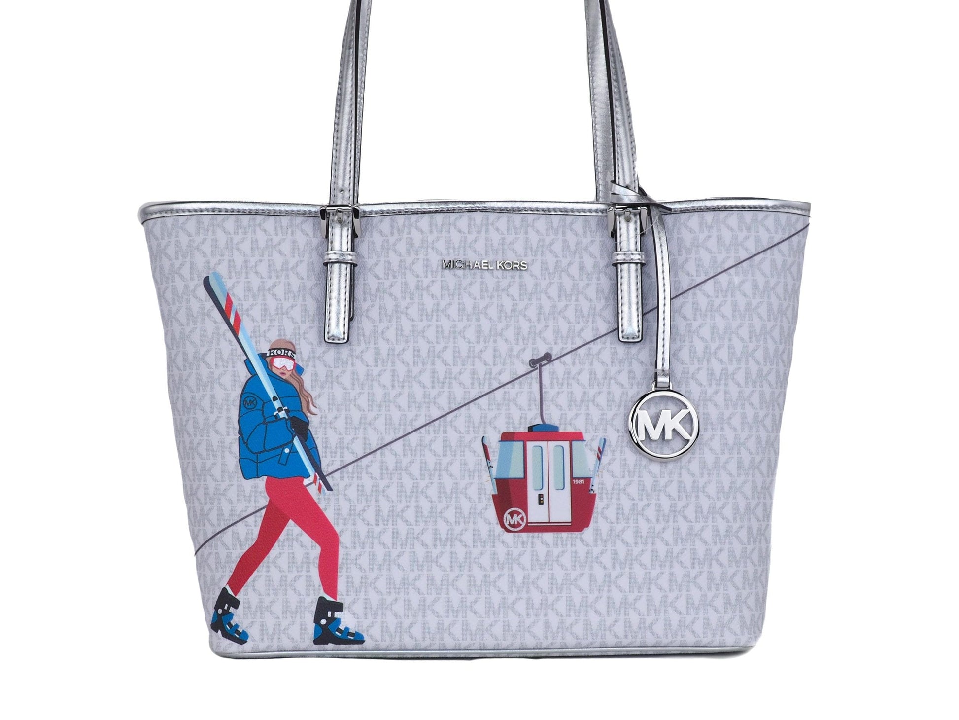 Michael Kors Michael Kors Jet Set Girls Print Medium Signature PVC Carryall Shoulder Tote Handbag (Bright White Multi)