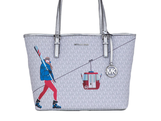 Michael Kors Michael Kors Jet Set Girls Print Medium Signature PVC Carryall Shoulder Tote Handbag (Bright White Multi)