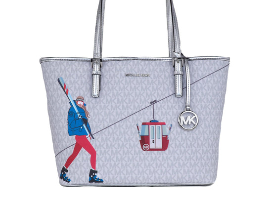 Michael Kors Michael Kors Jet Set Girls Print Medium Signature PVC Carryall Shoulder Tote Handbag (Bright White Multi)