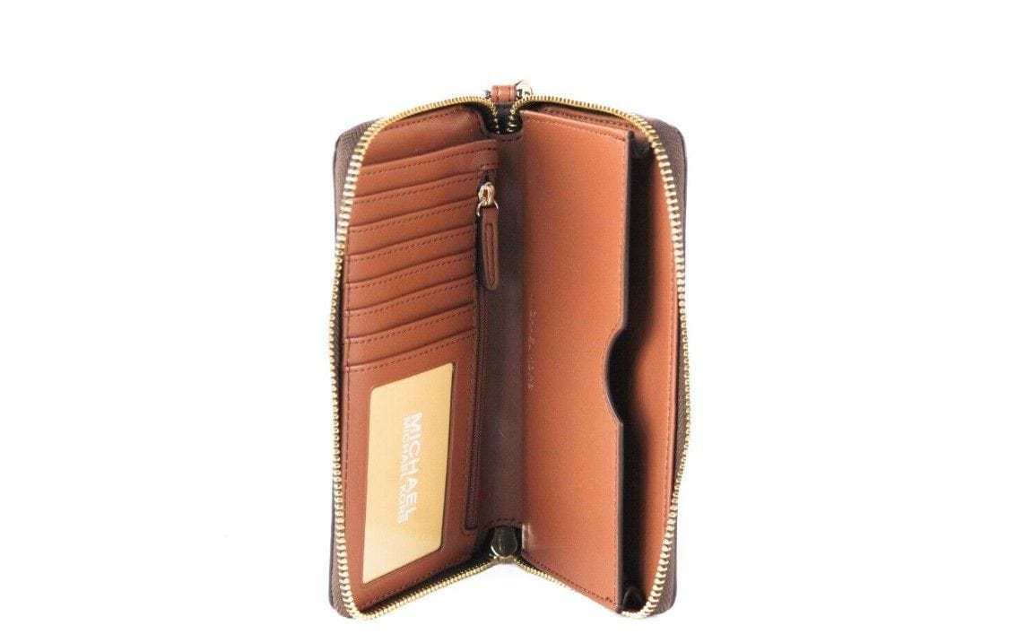 Michael Kors Michael Kors Jet Set Large Brown Signature PVC Flat Multifunction Wrist Wallet
