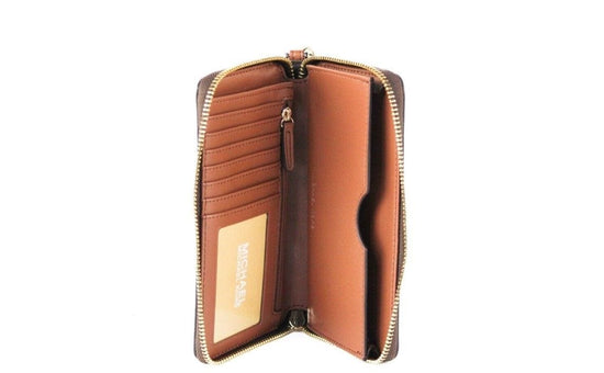 Michael Kors Michael Kors Jet Set Large Brown Signature PVC Flat Multifunction Wrist Wallet