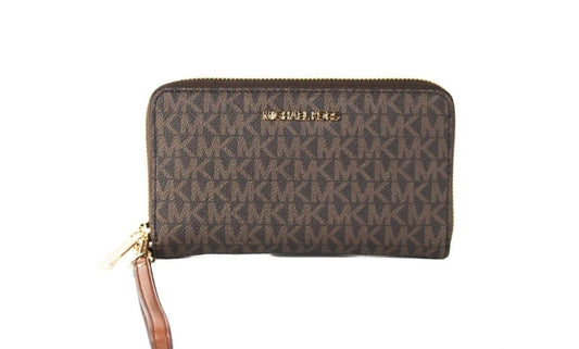 Michael Kors Michael Kors Jet Set Large Brown Signature PVC Flat Multifunction Wrist Wallet