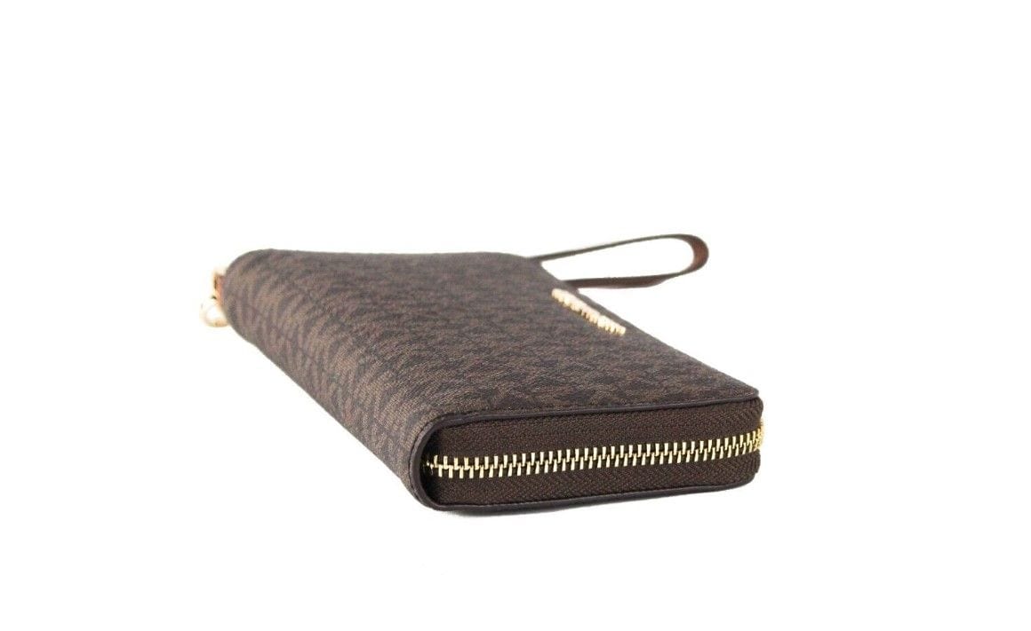 Michael Kors Michael Kors Jet Set Large Brown Signature PVC Flat Multifunction Wrist Wallet