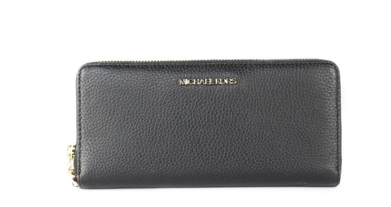 Michael Kors Michael Kors Jet Set Travel Large Black Pebble Leather Continental Wrist Wallet