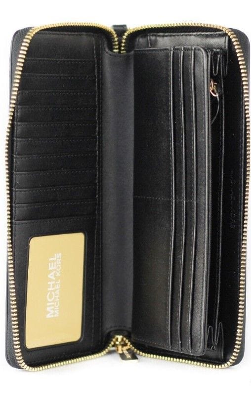 Michael Kors Michael Kors Jet Set Travel Large Black Pebble Leather Continental Wrist Wallet