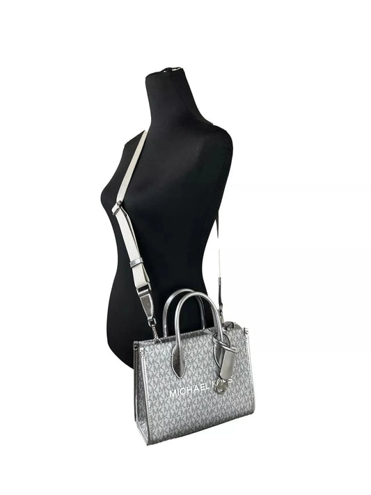Michael Kors Michael Kors Mirella Signature Small Top Zip Tote Bag Silver