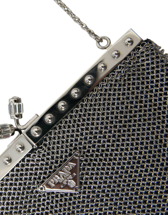 Prada Prada Elegant Silver Mesh Shoulder Evening Bag