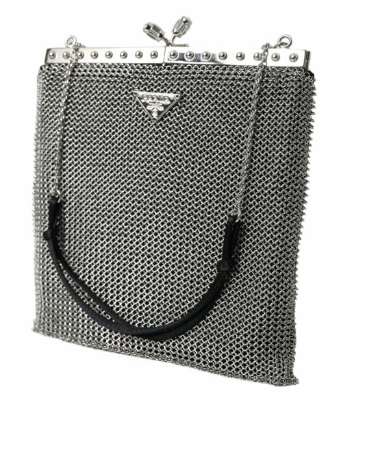 Prada Prada Elegant Silver Mesh Shoulder Evening Bag