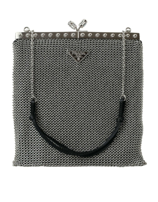 Prada Prada Elegant Silver Mesh Shoulder Evening Bag