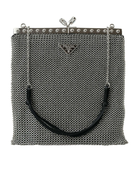 Prada Prada Elegant Silver Mesh Shoulder Evening Bag