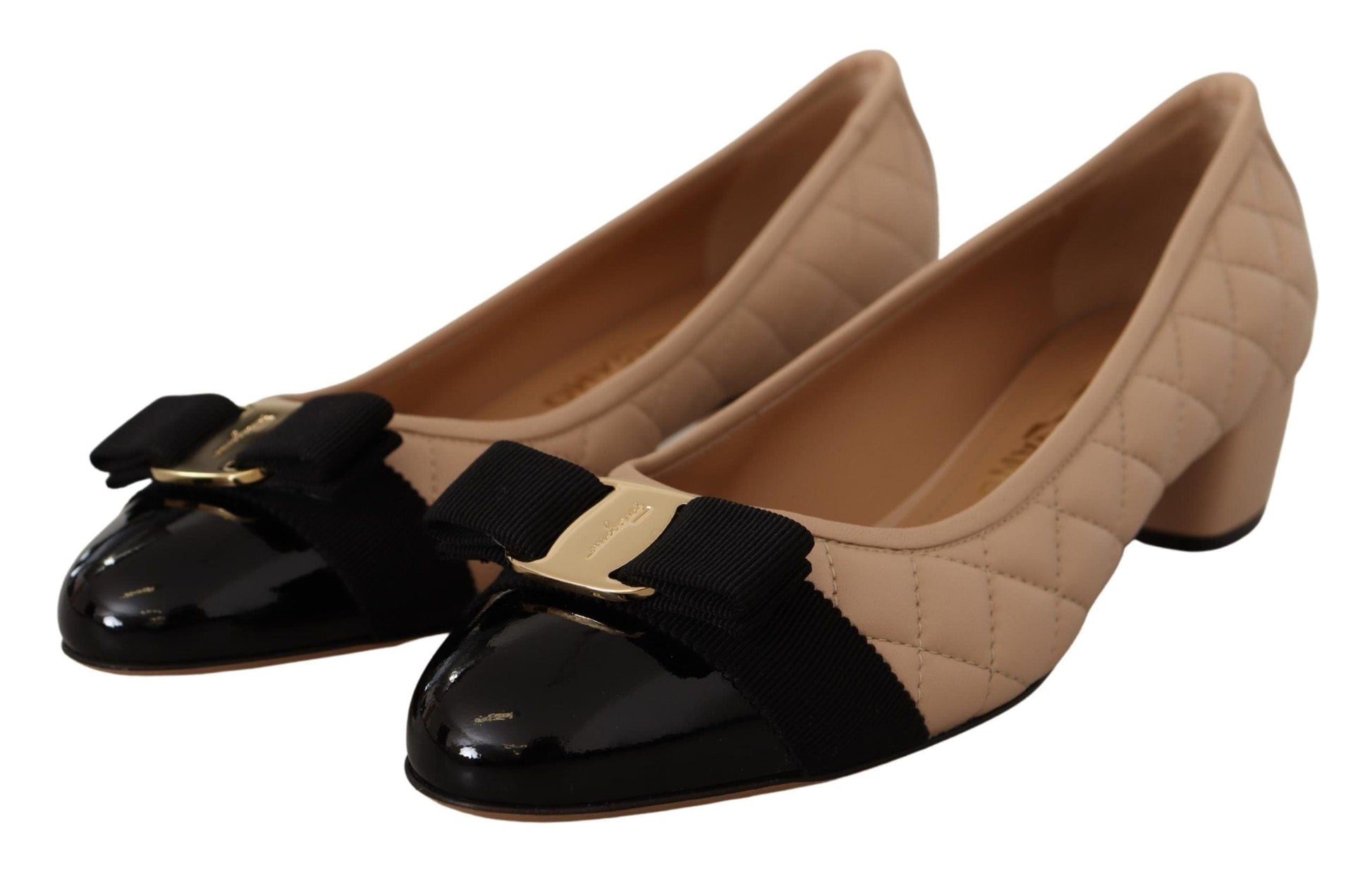 Salvatore Ferragamo Salvatore Ferragamo Elegant Quilted Leather Pumps in Beige and Black