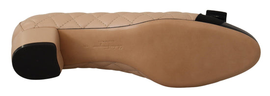 Salvatore Ferragamo Salvatore Ferragamo Elegant Quilted Leather Pumps in Beige and Black