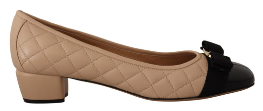 Salvatore Ferragamo Salvatore Ferragamo Elegant Quilted Leather Pumps in Beige and Black