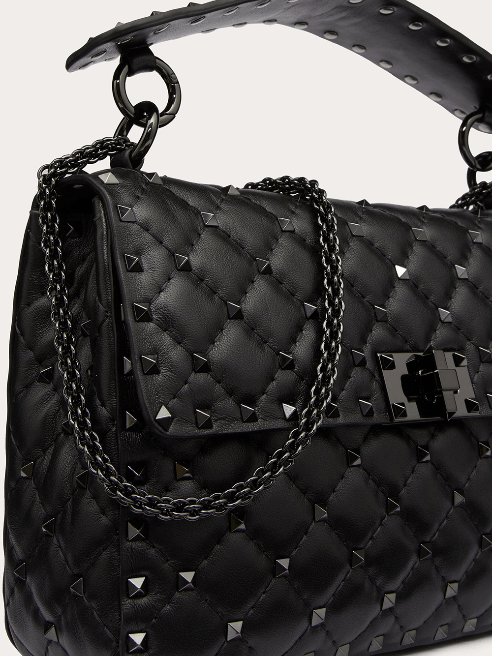 Valentino Garavani Valentino Garavani Black Nappa Leather Medium Rockstudt Spike Bag