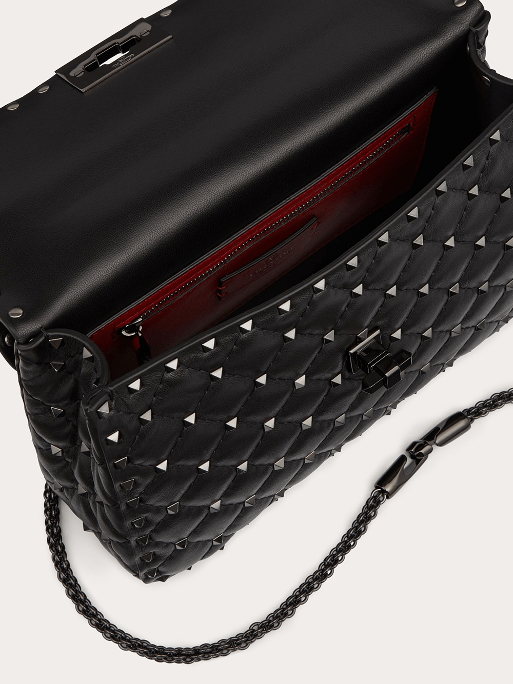 Valentino Garavani Valentino Garavani Black Nappa Leather Medium Rockstudt Spike Bag
