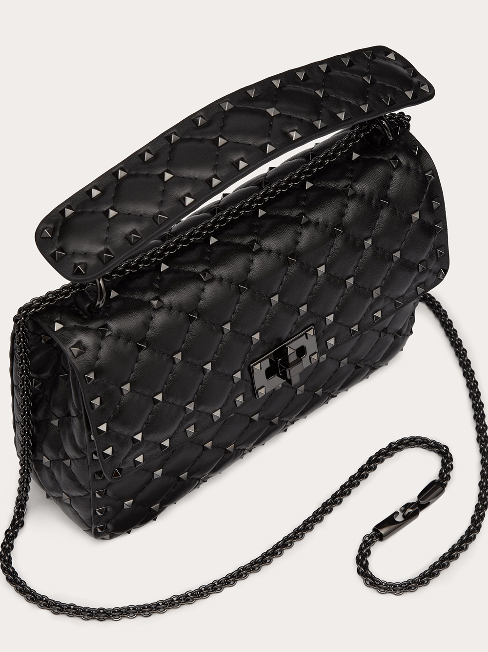 Valentino Garavani Valentino Garavani Black Nappa Leather Medium Rockstudt Spike Bag