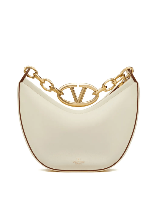 Valentino Garavani Valentino Garavani Ivory Leather Mini Hobo Vlogo Shoulder Bag