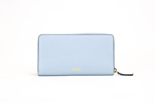 Versace Versace Large Cornflower Grainy Leather Gold Monogram Zip Around Clutch Wallet