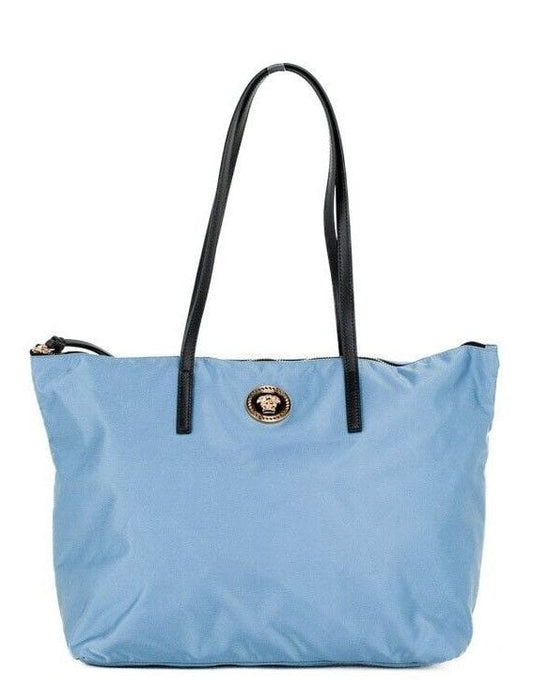 Versace Versace Portuna Medusa Medium Cornflower Blue Nylon Leather Tote Bag Purse