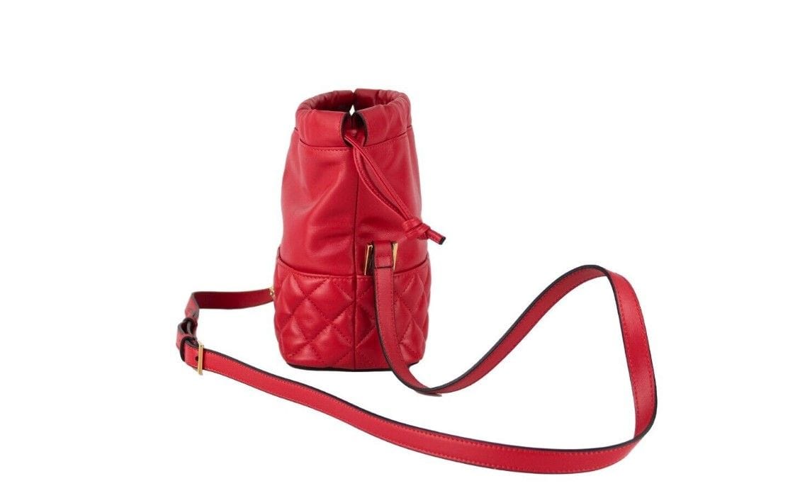 Versace Versace Red Quilted Leather Drawstring Shoulder Bag Bucket Crossbody Handbag