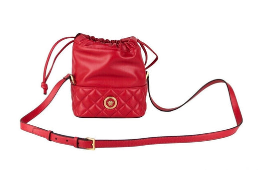 Versace Versace Red Quilted Leather Drawstring Shoulder Bag Bucket Crossbody Handbag